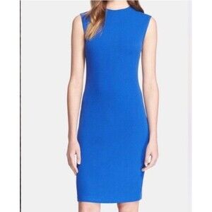 Vince Blue Sleeveless Pencil Sheath Dress Size Large Back Zip Knit